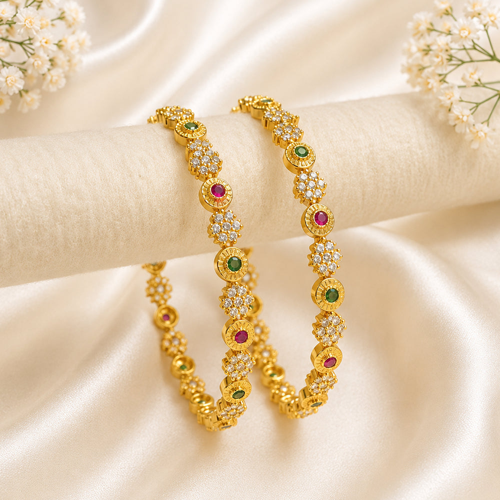 Floral-round ruby-green kada