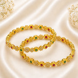 Floral-round ruby-green kada