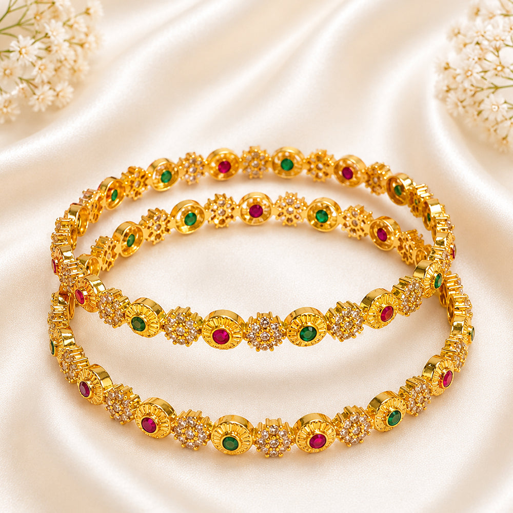 Floral-round ruby-green kada