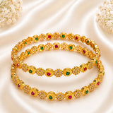 Floral-round ruby-green kada