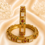 Floral & Square AD Stone Rajwadi Kada (Golden Plated)