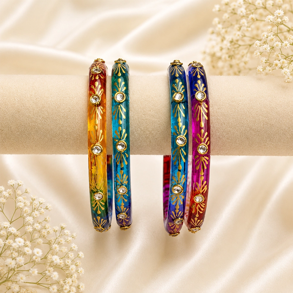 Flower Kundan Glass Kada