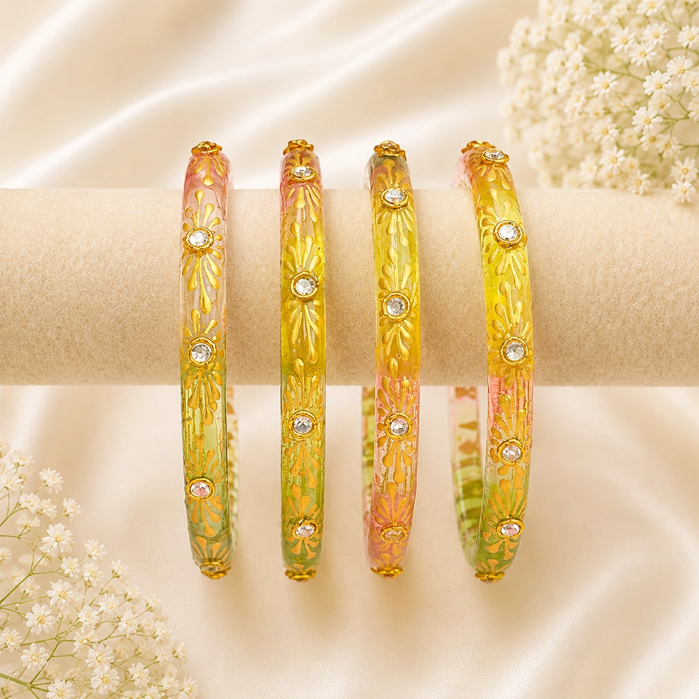 Flower Kundan Glass Kada