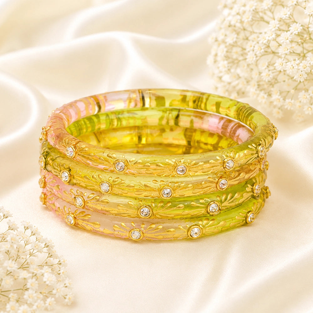 Flower Kundan Glass Kada