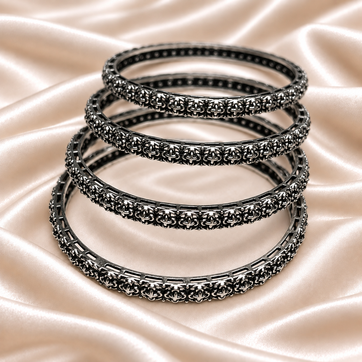 Four-Petal Motif Oxidised Bangles