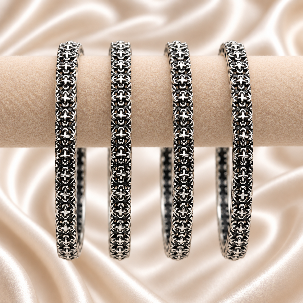 Four-Petal Motif Oxidised Bangles