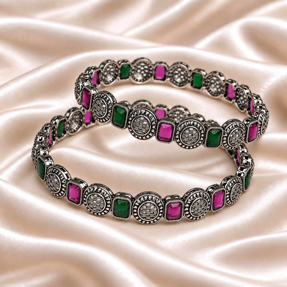 Geometric Medallion Oxidised Kada