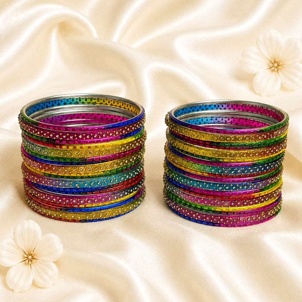 Glass Metal Bangle Set