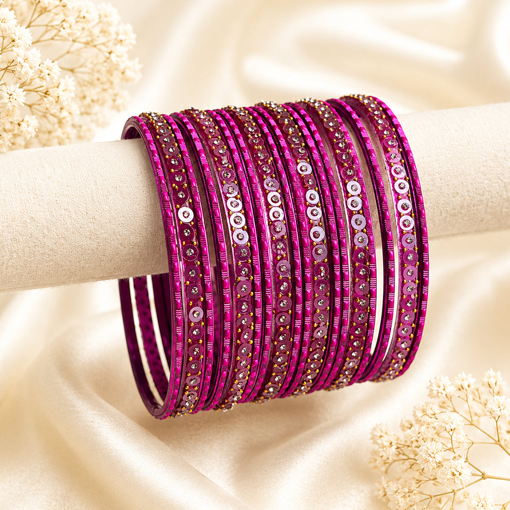 Glass Metal Bangle Set