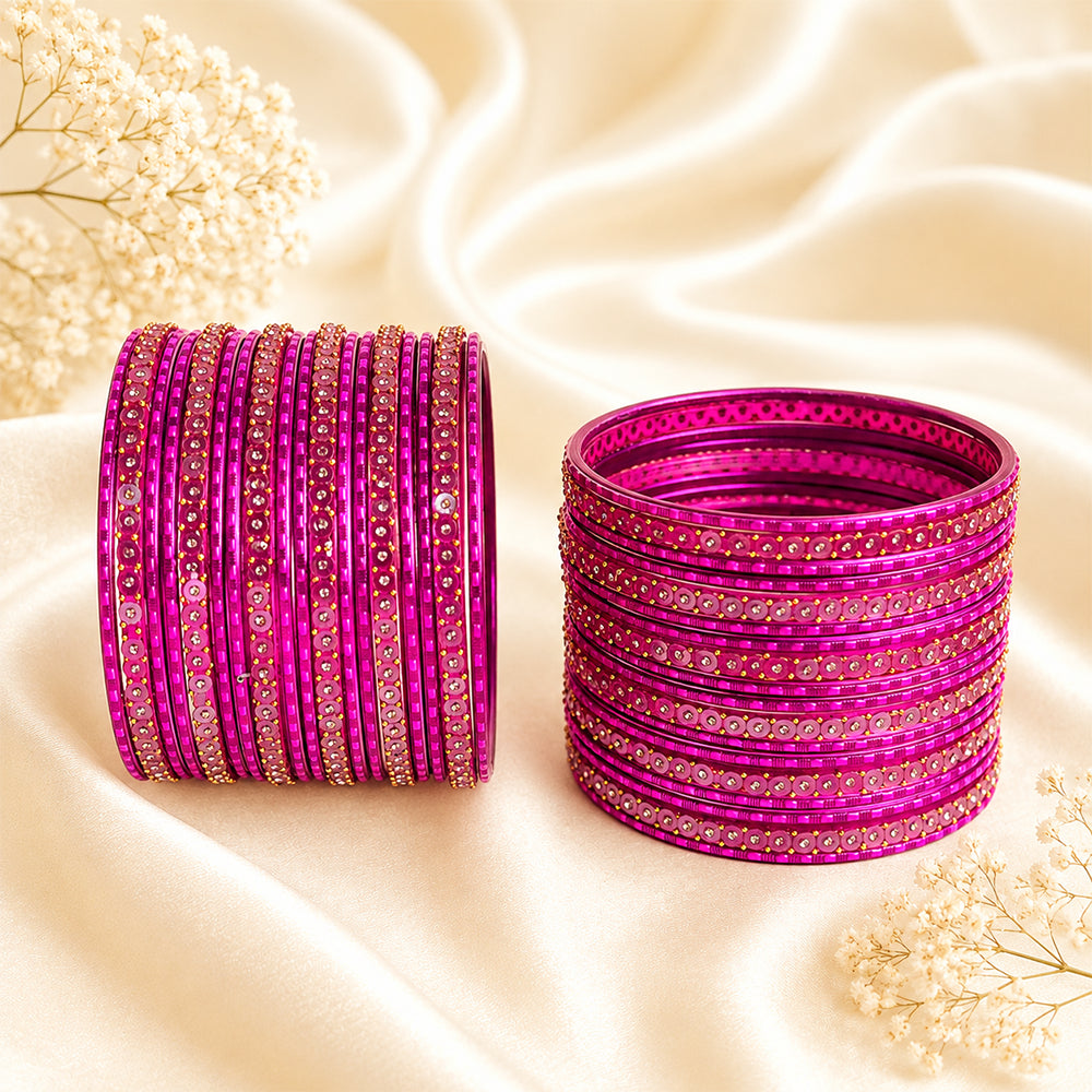 Glass Metal Bangle Set