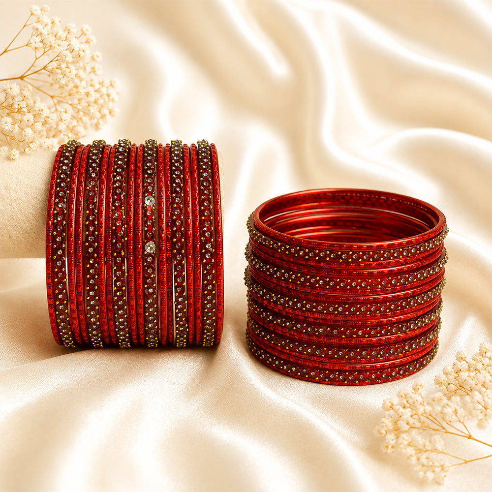 Glass Metal Bangle Set