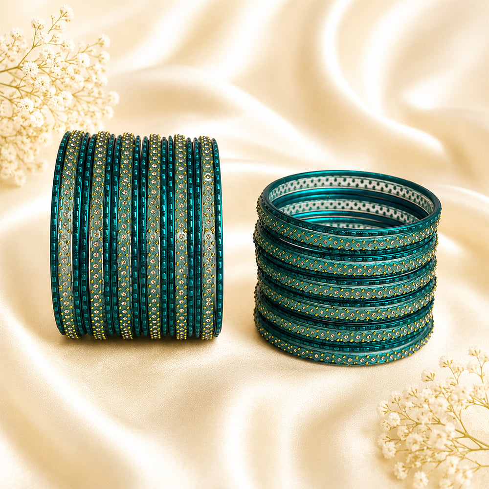 Glass Metal Bangle Set