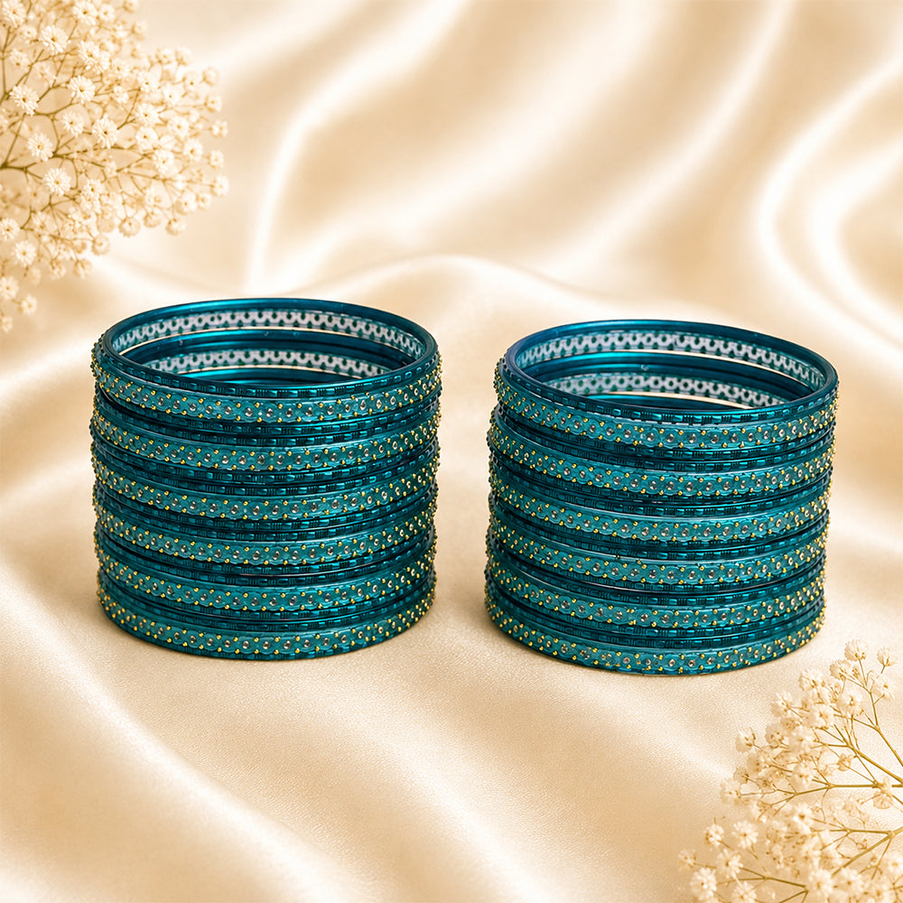 Glass Metal Bangle Set