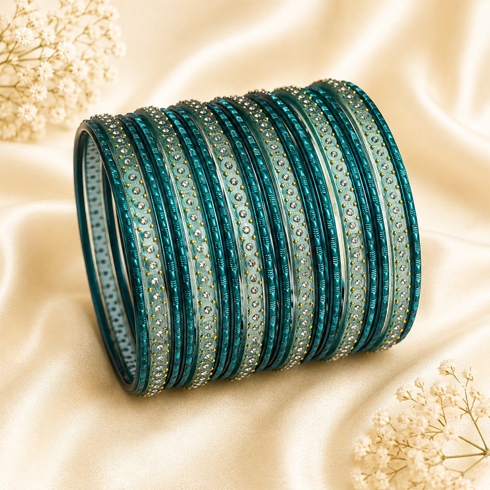 Glass Metal Bangle Set