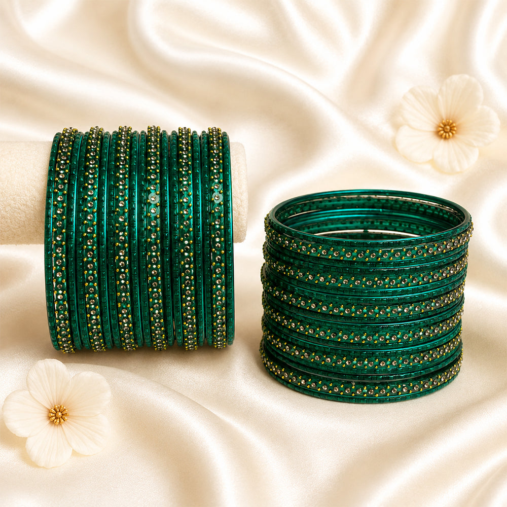 Glass Metal Bangle Set