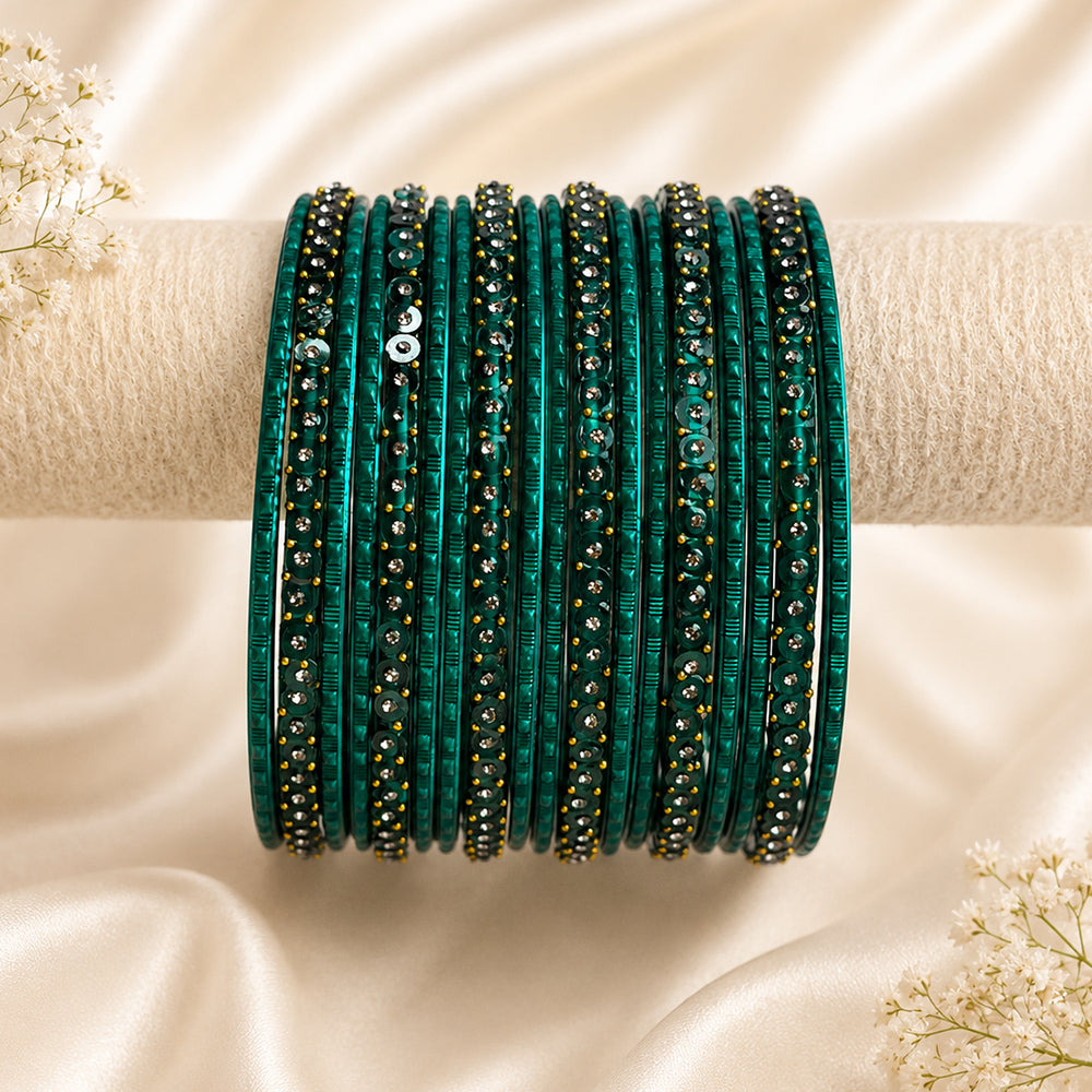 Glass Metal Bangle Set