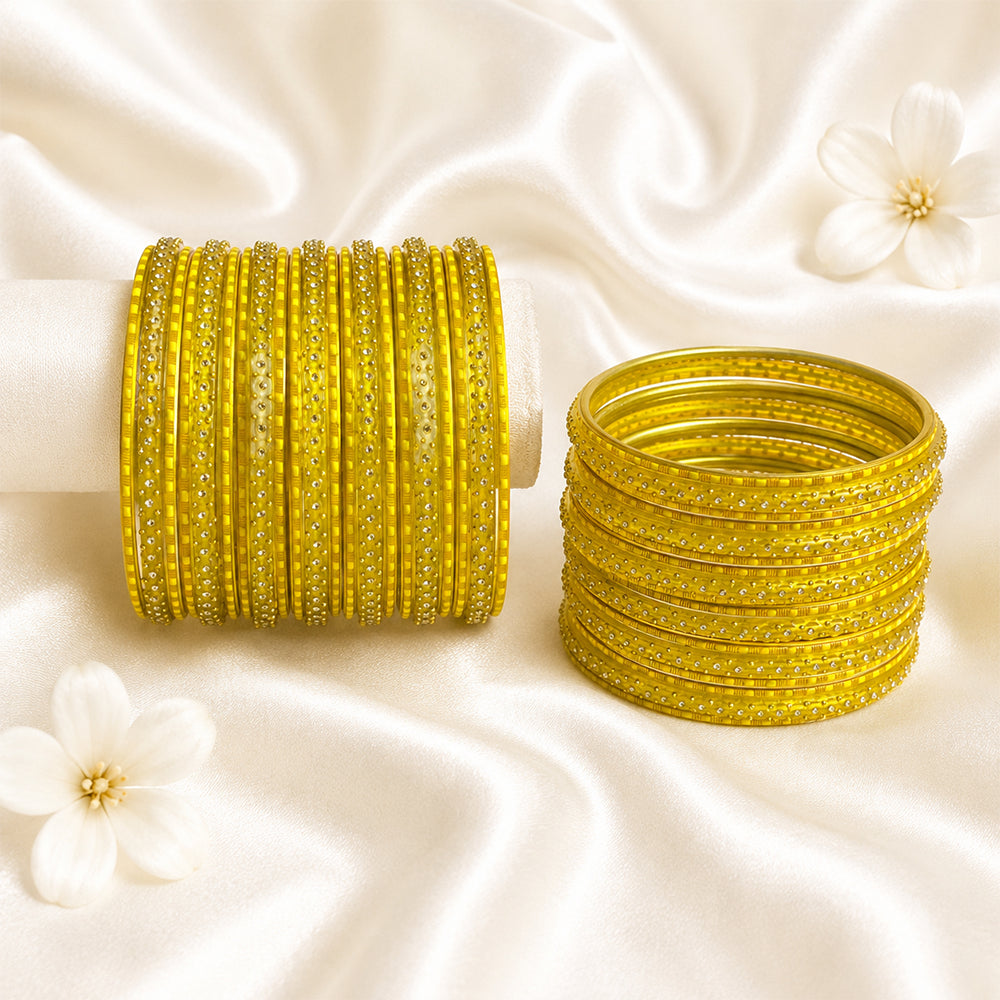 Glass Metal Bangle Set
