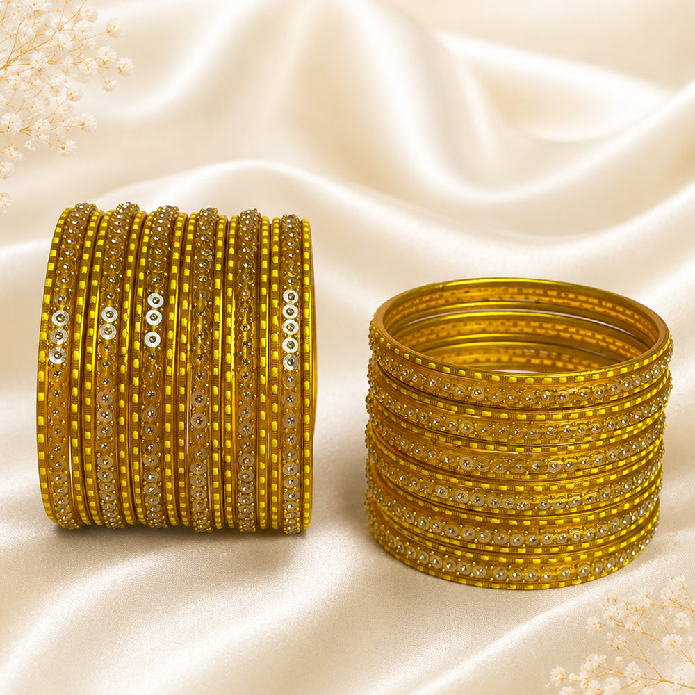 Glass Metal Bangle Set