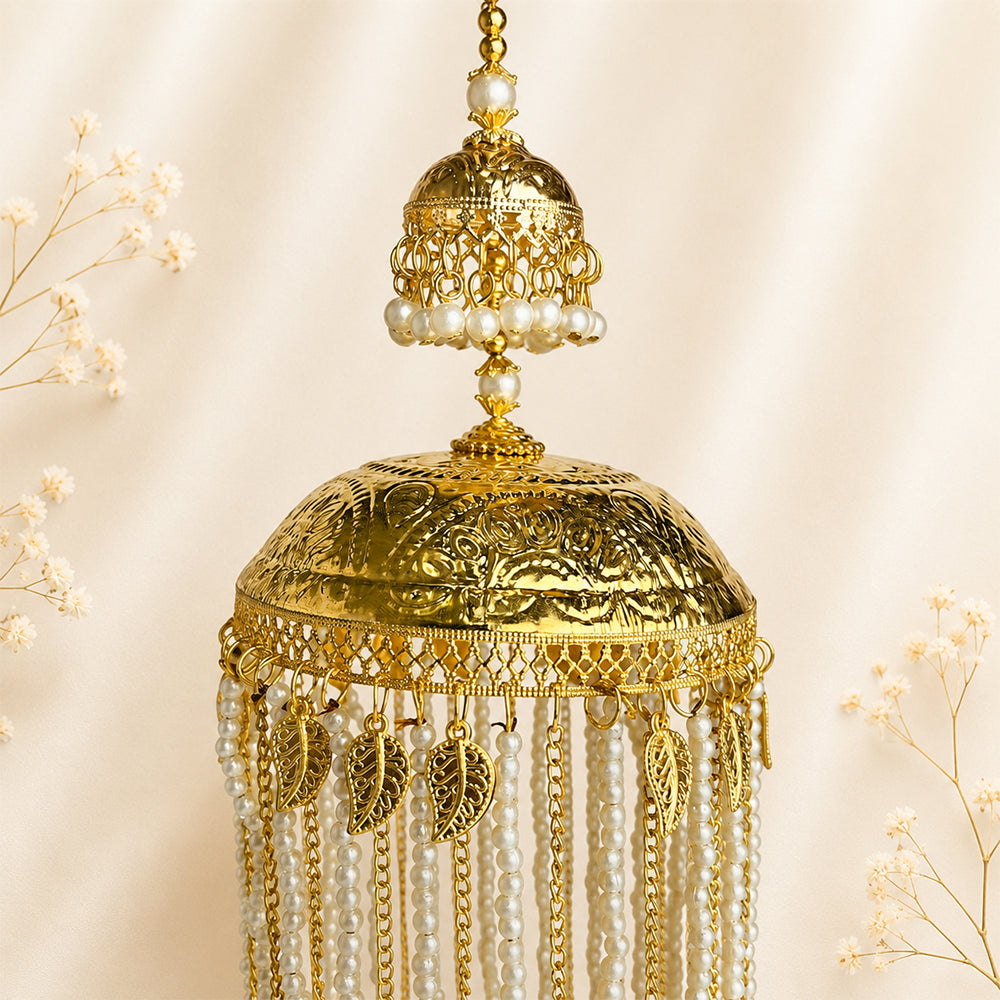 Golden Dome Pearl Chain with Hanging Small Dome Bridal Kalira