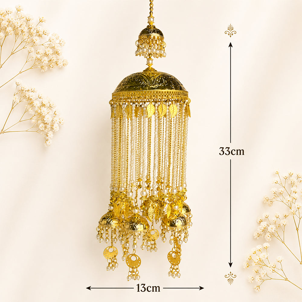 Golden Dome Pearl Chain with Hanging Small Dome Bridal Kalira