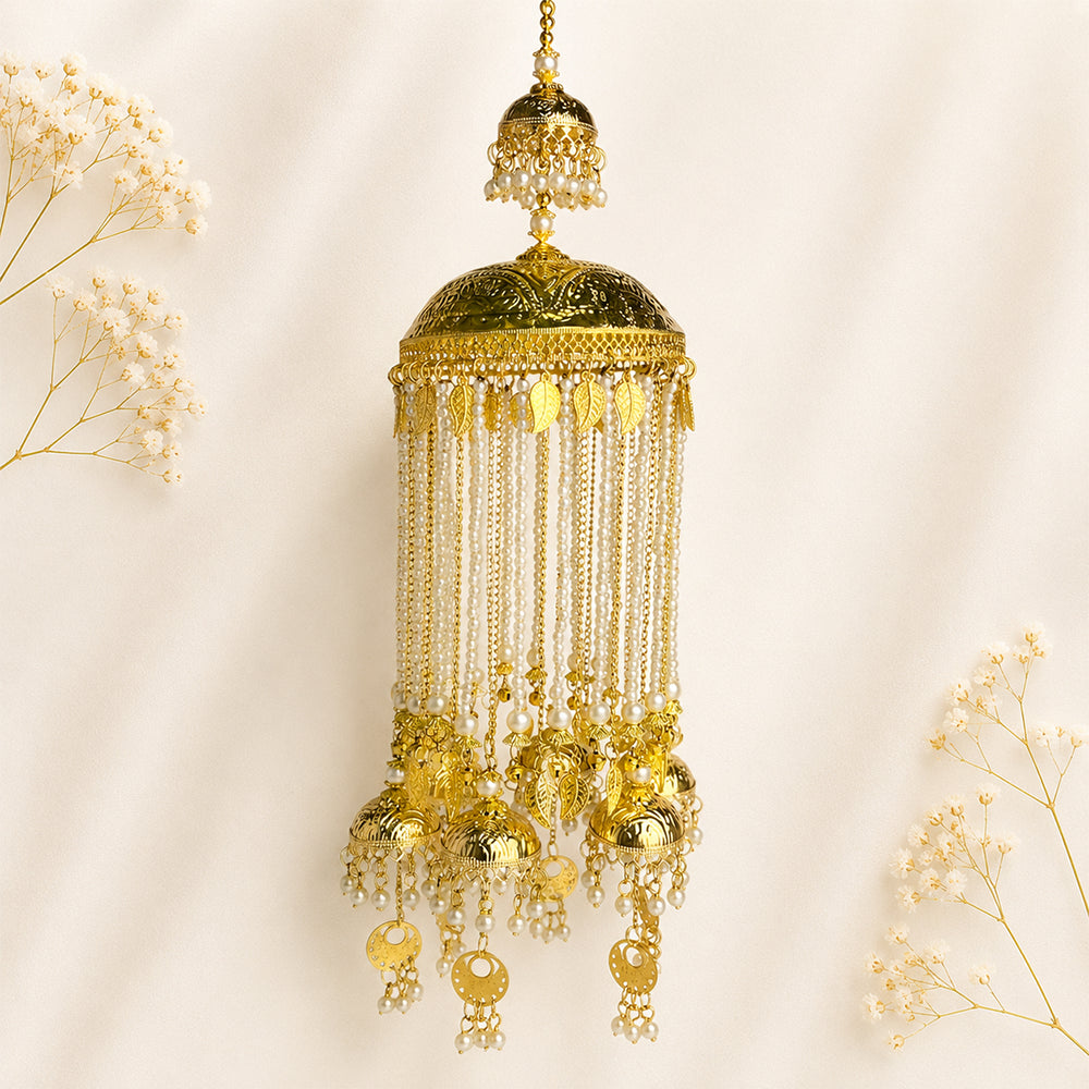 Golden Dome Pearl Chain with Hanging Small Dome Bridal Kalira