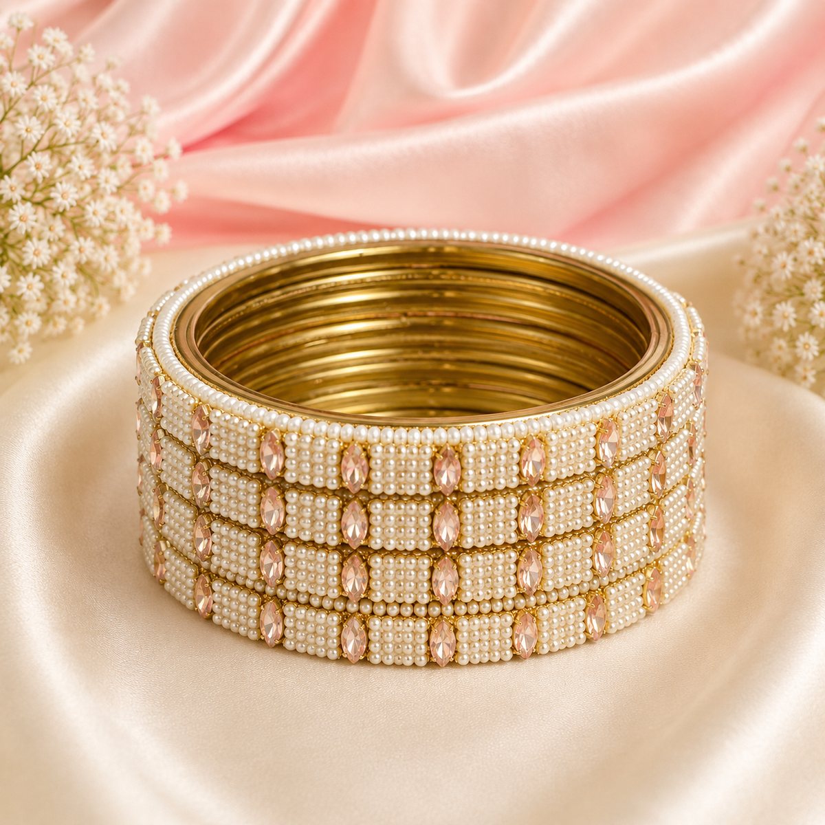 Pearl And Stones Glass Kada