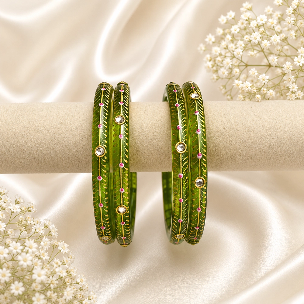 Kundan With Golden Line Glass Kada