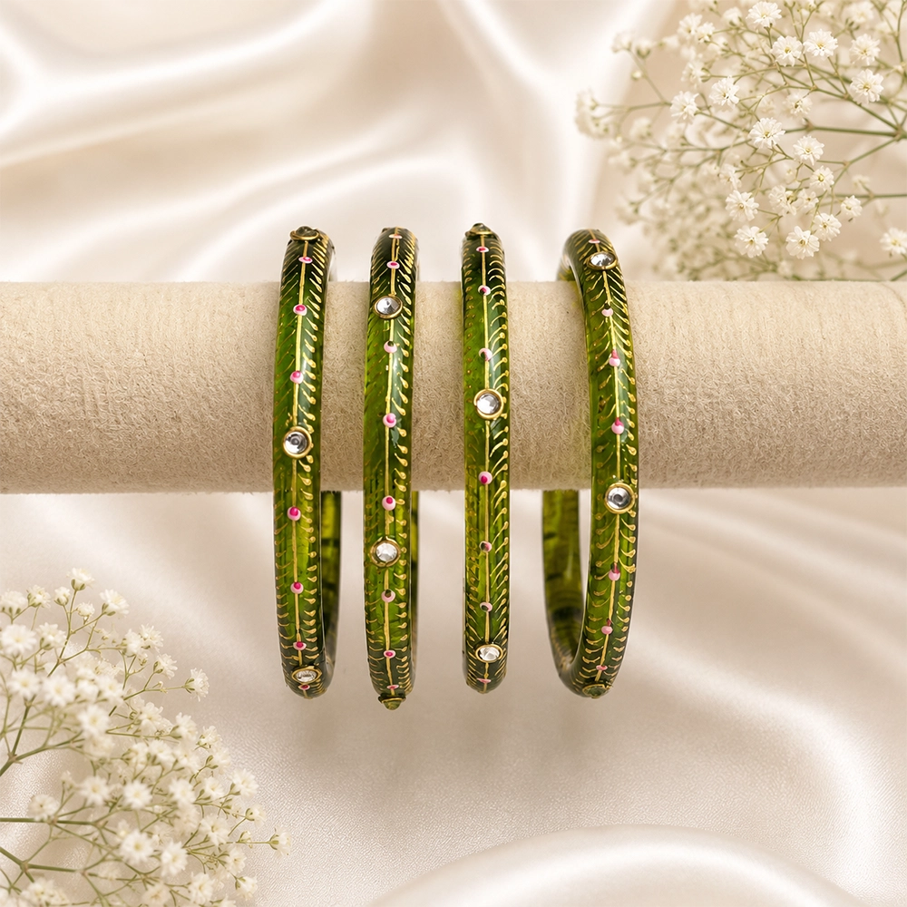 Kundan With Golden Line Glass Kada