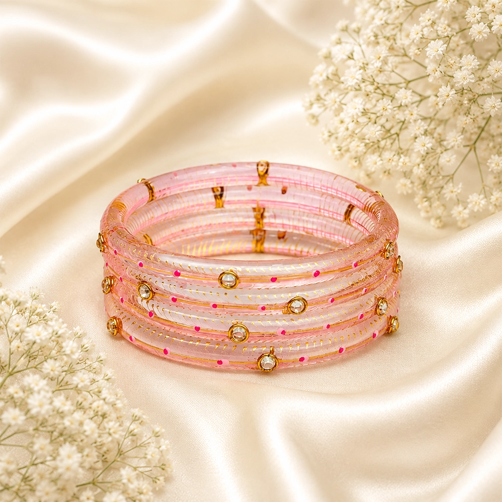 Kundan With Golden Line Glass Kada