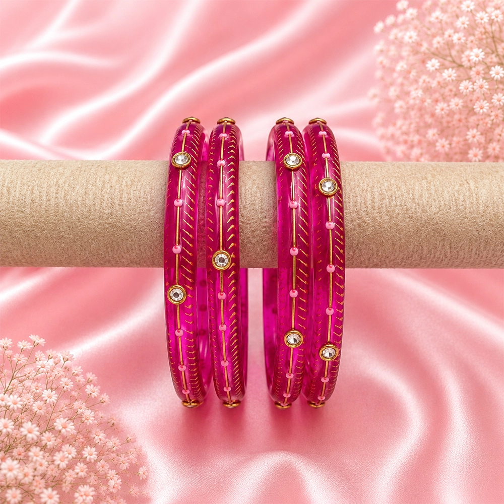 Kundan With Golden Line Glass Kada