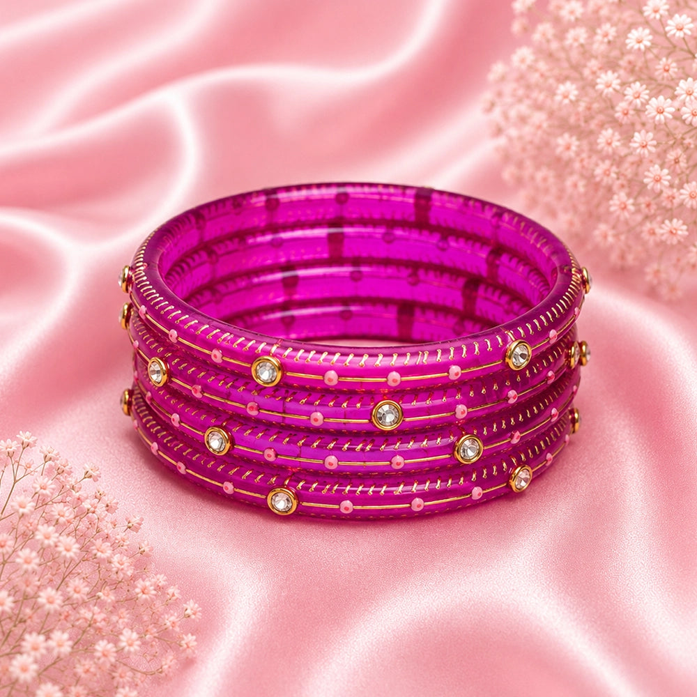 Kundan With Golden Line Glass Kada