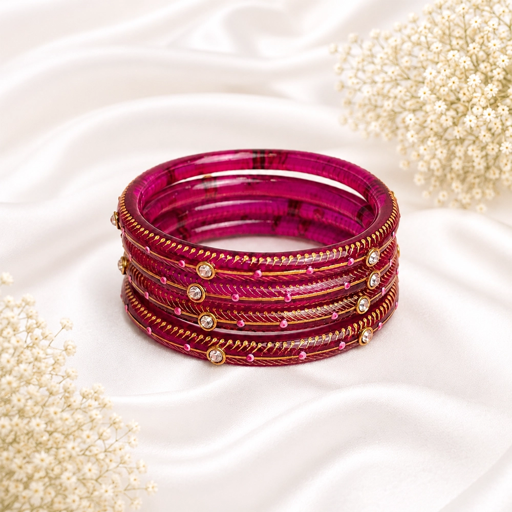 Kundan With Golden Line Glass Kada