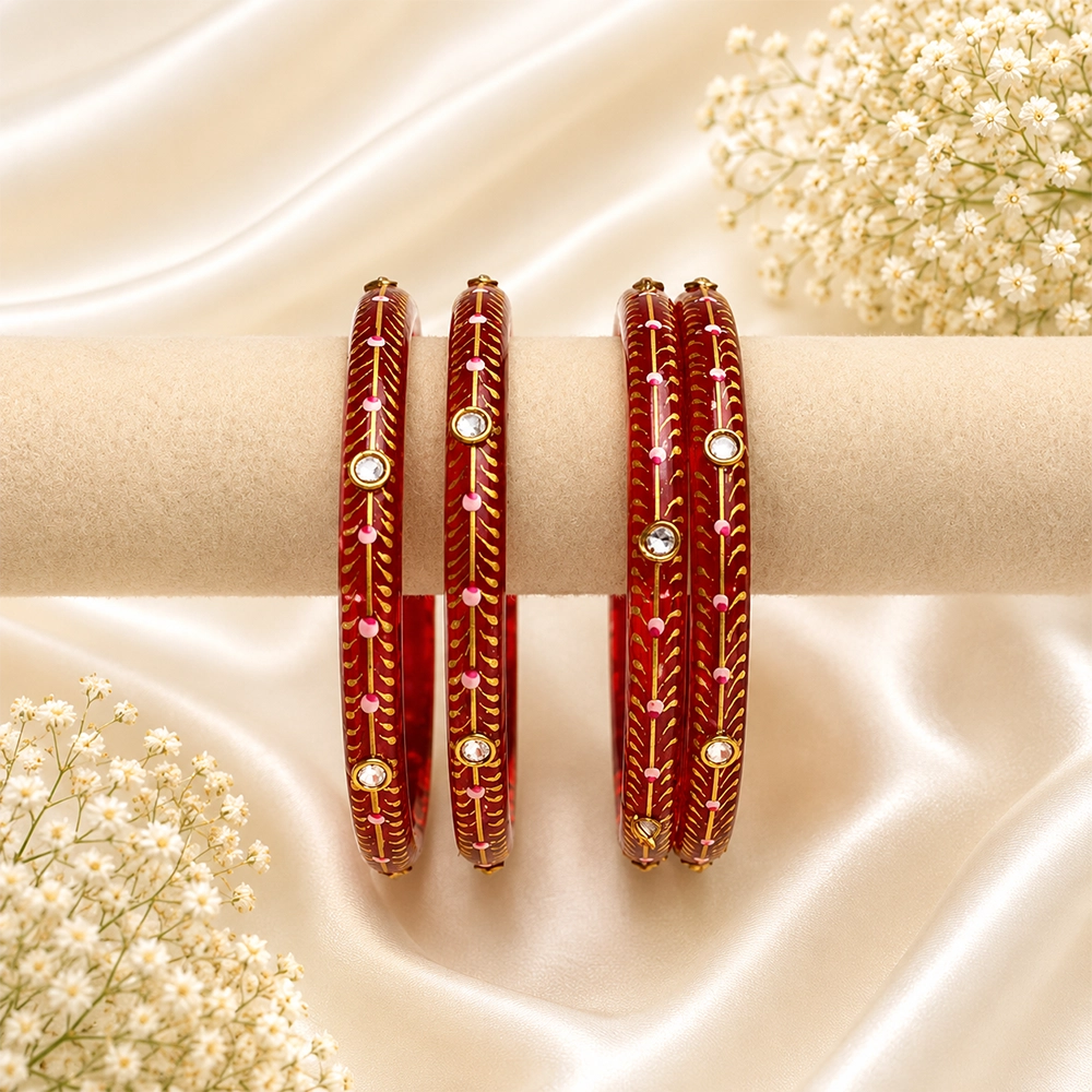 Kundan With Golden Line Glass Kada