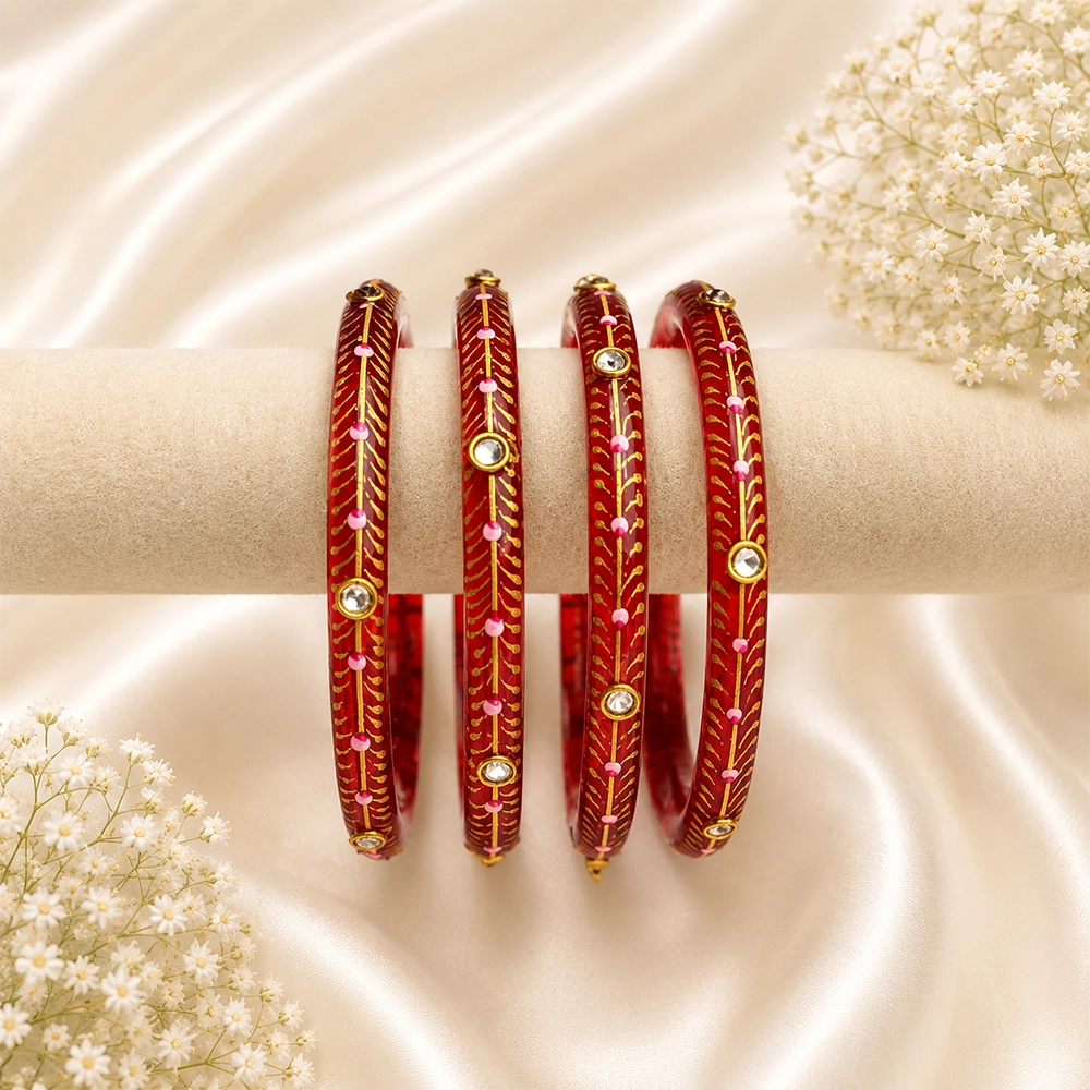 Kundan With Golden Line Glass Kada