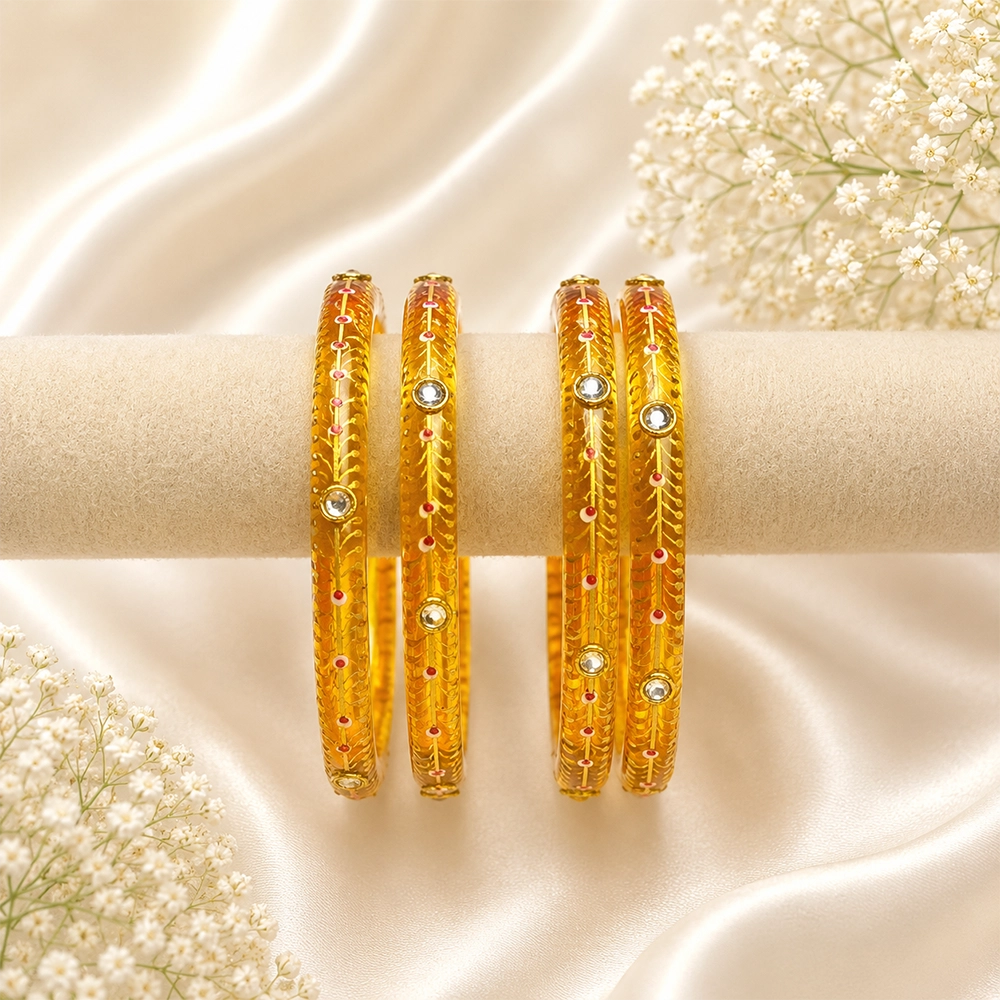 Kundan With Golden Line Glass Kada