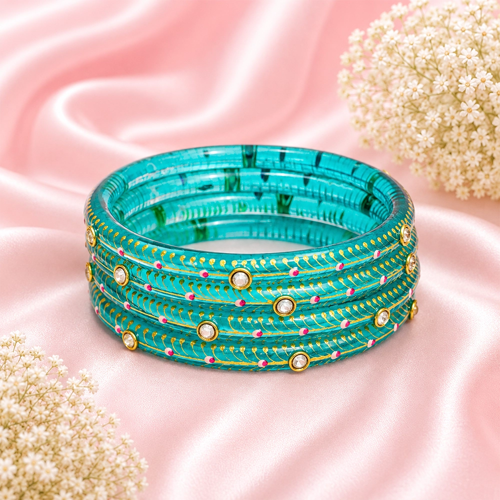 Kundan With Golden Line Glass Kada