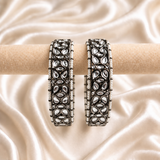 Kundan Pearl Border Oxidised Openable Kada