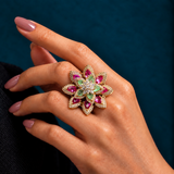 Layered Floral Cluster AD Stone Ring