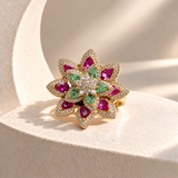 Layered Floral Cluster AD Stone Ring