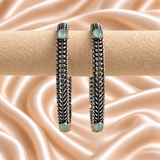 Leaf Chain Oval Stone Oxidised Kada