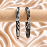 Leaf Chain Oval Stone Oxidised Kada