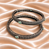 Leaf Chain Oval Stone Oxidised Kada