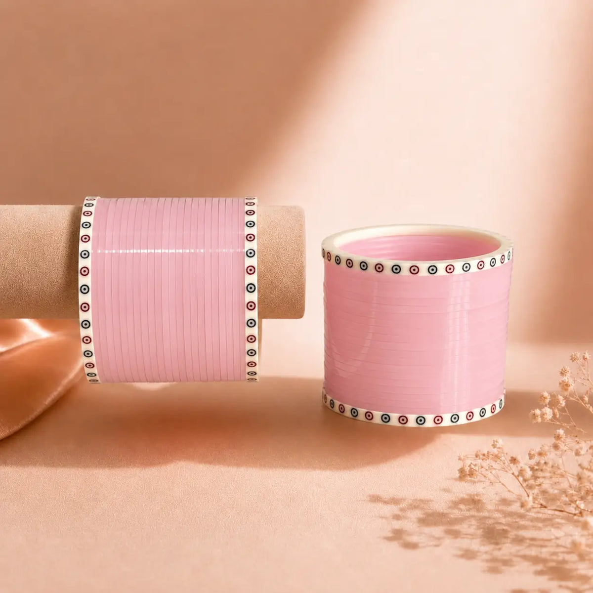 Light Baby Pink Soft Pola Basic Bridal Chura with Evil Eye Dot