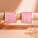 Light Baby Pink Super Soft Pola Basic Bridal Chura with Evil Eye Dot
