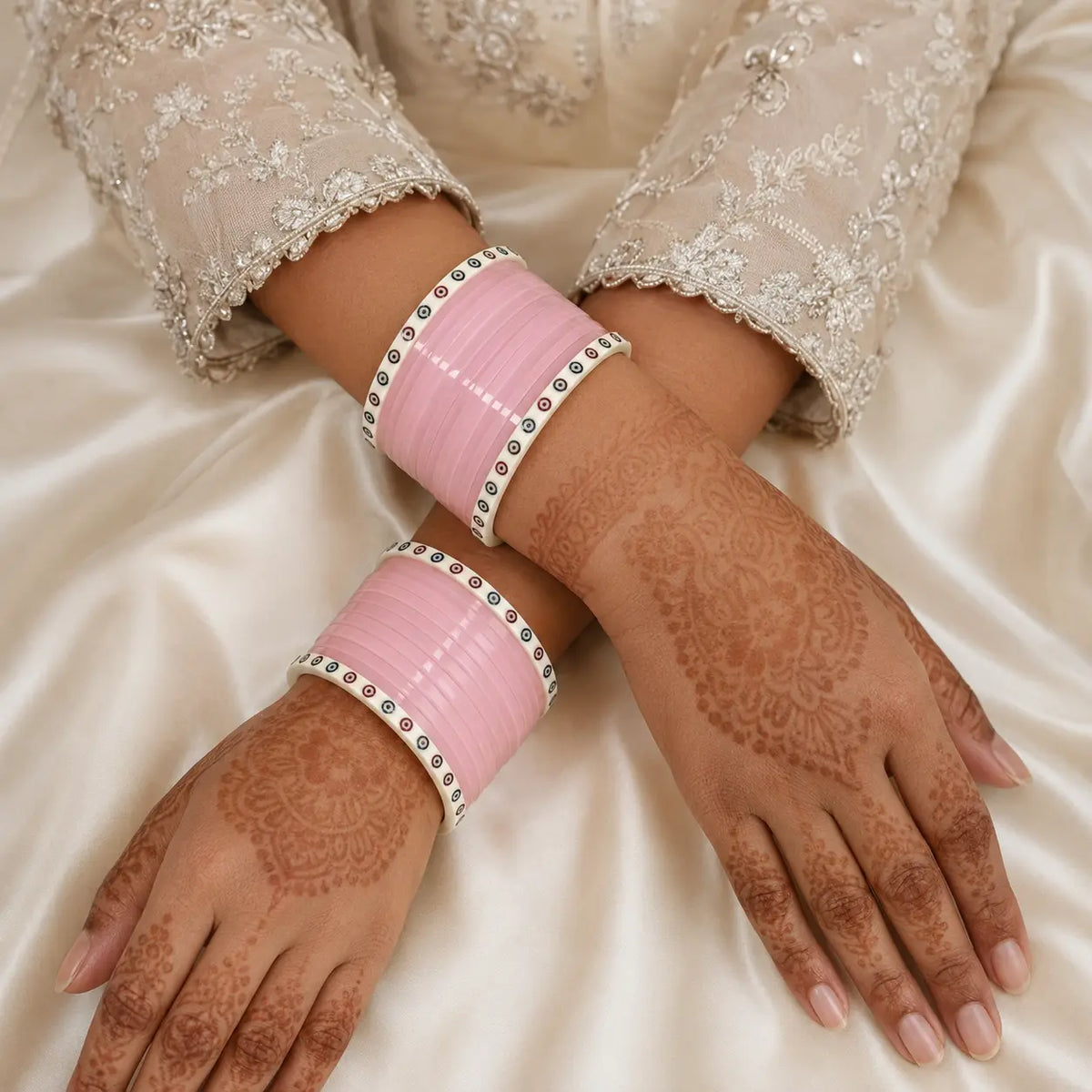 Light Baby Pink Super Soft Pola Basic Bridal Chura with Evil Eye Dot (Short)
