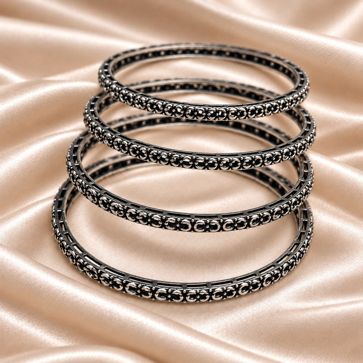 Linked Loop Oxidised Bangles