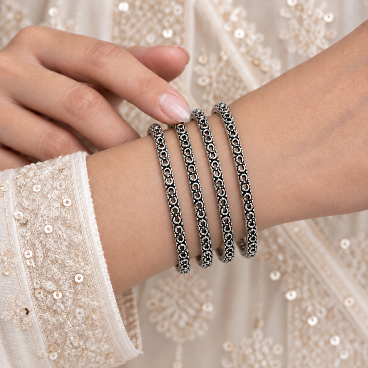 Linked Loop Oxidised Bangles