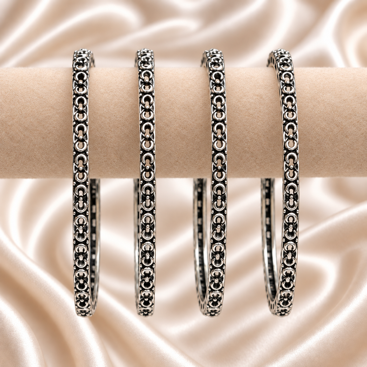 Linked Loop Oxidised Bangles