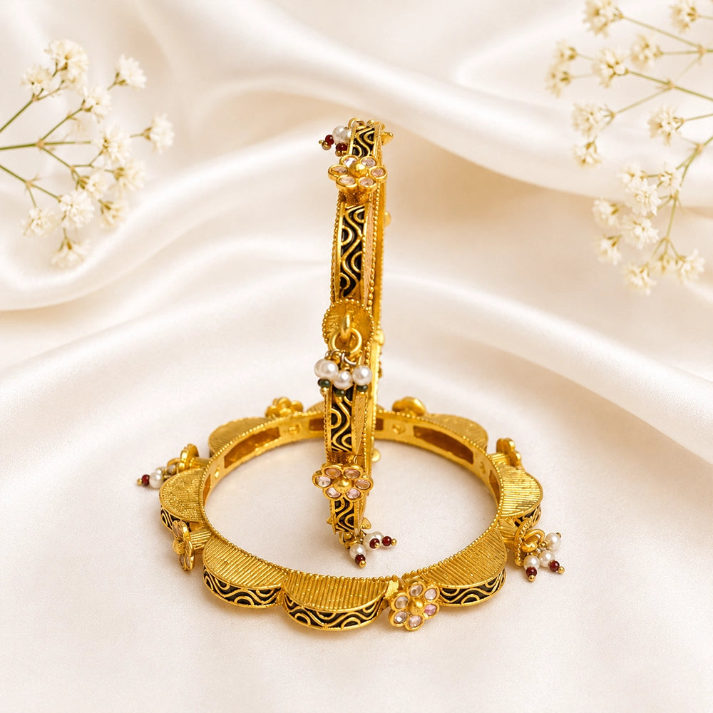 Meenakari And Hanging Pearl Accent Kada