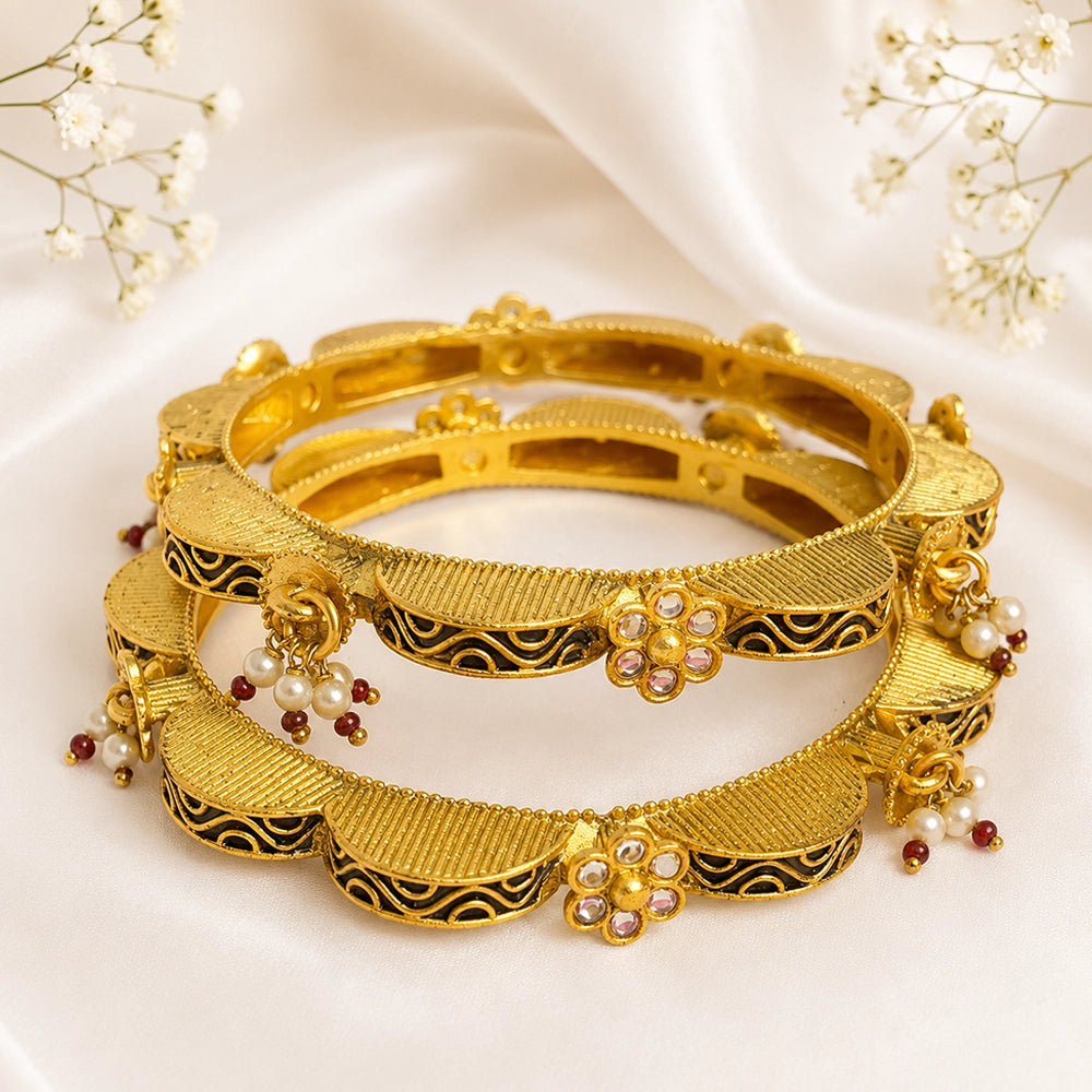 Meenakari And Hanging Pearl Accent Kada